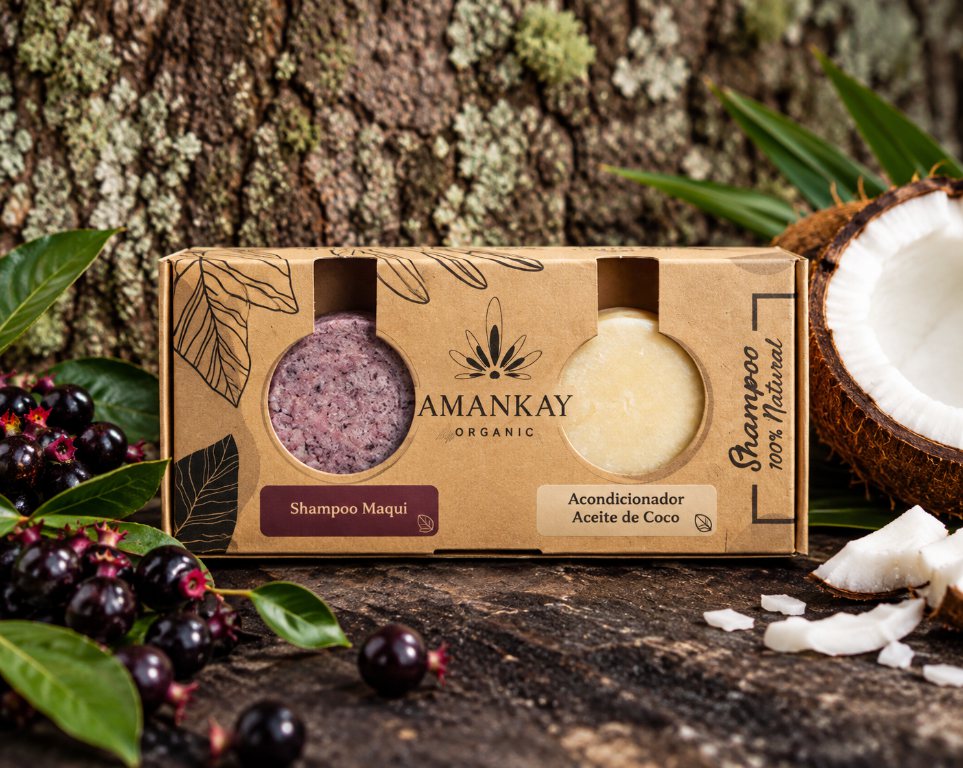 Pack Amankay de shampoo sólido de maqui y acondicionador de aceite de coco