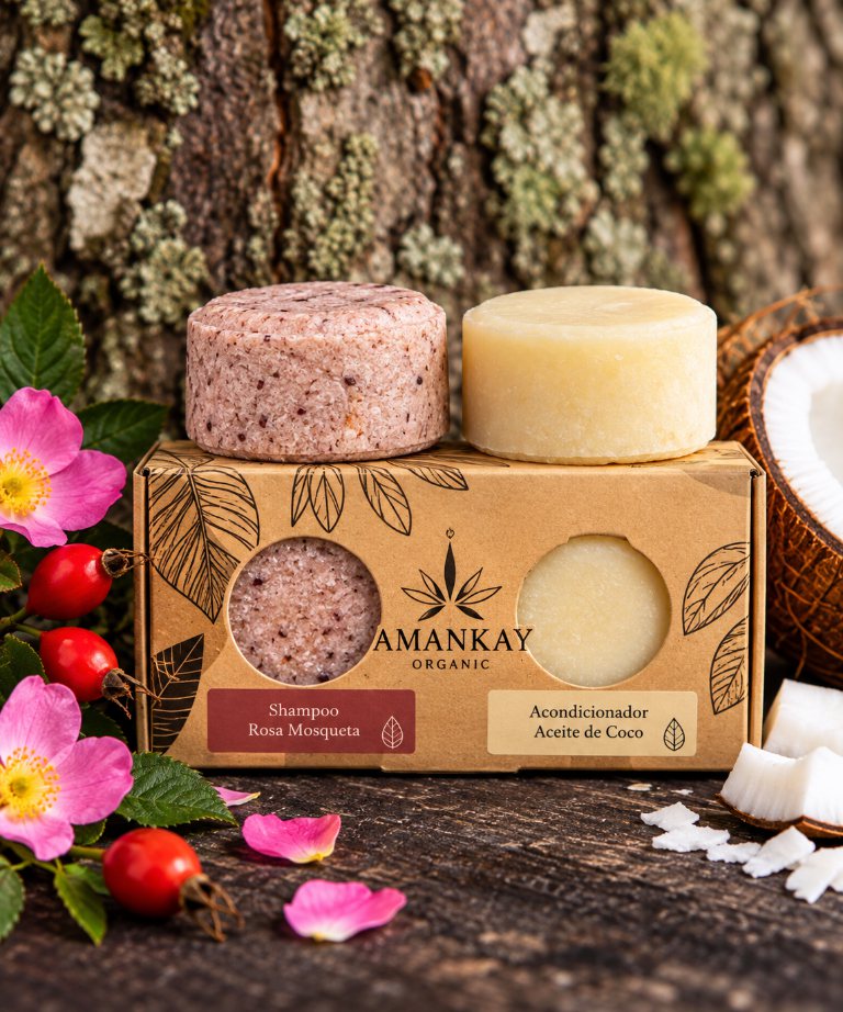 Pack Amankay de shampoo de rosa mosqueta y acondicionador de aceite de coco