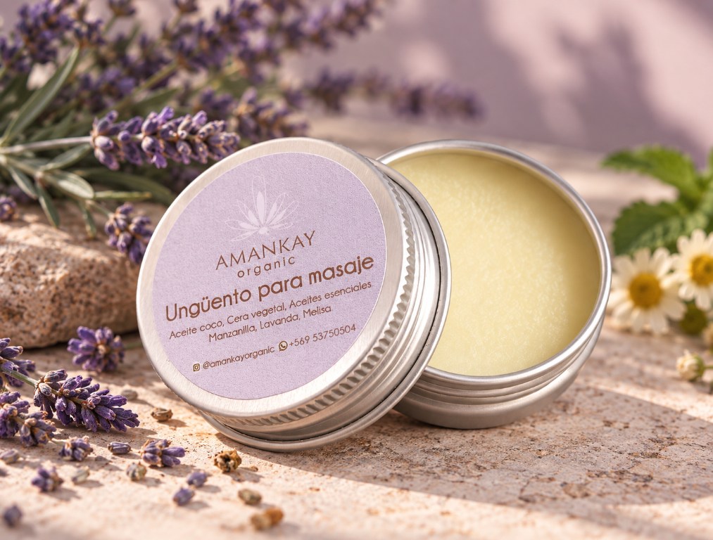 Ungüento para masaje Amankay de 20 gramos con lavanda y manzanilla
